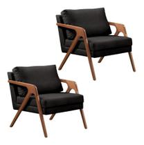Kit 2 Poltronas Decorativa Mona Madeira Maciça-Veludo Preto