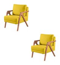 Kit 2 Poltronas Decorativa Mona Veludo Amarelo - Kimi Décor