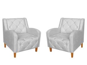 Kit 2 Poltronas Decorativa Munique Couro Branco Pés Madeira Mz Decor Kit 2 Poltronas Decorativa Munique Couro Branco Pés Madeira Mz Decor