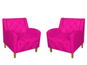 Kit 2 Poltronas Decorativa Munique Couro Rosa Pink Pés Madeira Mz Decor Kit 2 Poltronas Decorativa Munique Couro Rosa Pink Pés Madeira Mz Decor