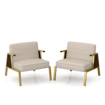 Kit 2 Poltronas Decorativa Newark Dourado/imbuia/suede Bege - M.a