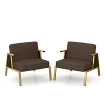 Kit 2 Poltronas Decorativa Newark Dourado/imbuia/suede Marrom - M.a Kit 2 Poltronas Decorativa Newark Dourado/imbuia/suede Marrom - M.a