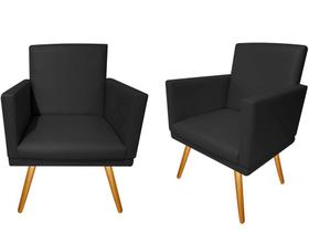 Kit 2 Poltronas Decorativa Nina Couro Preto Pés Madeira Ms Decor Kit 2 Poltronas Decorativa Nina Couro Preto Pés Madeira Ms Decor
