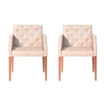 Kit 2 Poltronas Decorativa Nina Em Tecido Sintético Costura Capitonê - Bege - Cor: Bege