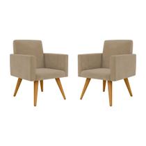 Kit 2 Poltronas Decorativa Nina Luxo com Pés Estilo Retrô - Bege Claro Kit 2 Poltronas Decorativa Nina Luxo com Pés Estilo Retrô - Bege Claro