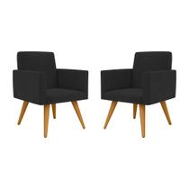 Kit 2 Poltronas Decorativa Nina Luxo com Pés Estilo Retrô - Preto