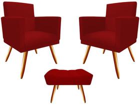 Kit 2 Poltronas Decorativa Nina + Puff Retangular Suede Vermelho Pés Madeira Mz Decor Kit 2 Poltronas Decorativa Nina + Puff Retangular Suede Vermelho Pés Madeira Mz Decor