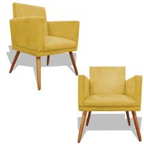 Kit 2 Poltronas Decorativa Nina Recepção Sala de Estar Suede Pés Palitos Amarelo Ec Móveis Kit 2 Poltronas Decorativa Nina Recepção Sala de Estar Suede Pés Palitos Amarelo Ec Móveis