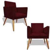 Kit 2 Poltronas Decorativa Nina Recepção Sala de Estar Suede Pés Palitos Bordo Ec Móveis Kit 2 Poltronas Decorativa Nina Recepção Sala de Estar Suede Pés Palitos Bordo Ec Móveis