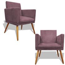 Kit 2 Poltronas Decorativa Nina Recepção Sala de Estar Suede Pés Palitos Rosê Ec Móveis