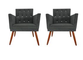 Kit 2 Poltronas Decorativa Nina Retro Recepção Sala de Estar Suede Botão Cristal Pés Palitos Grafite Ec Móveis Kit 2 Poltronas Decorativa Nina Retro Recepção Sala de Estar Suede Botão Cristal Pés Palitos Grafite Ec Móveis