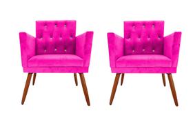 Kit 2 Poltronas Decorativa Nina Retro Recepção Sala de Estar Suede Botão Cristal Pés Palitos Rosa Pink Ec Móveis Kit 2 Poltronas Decorativa Nina Retro Recepção Sala de Estar Suede Botão Cristal Pés Palitos Rosa Pink Ec Móveis