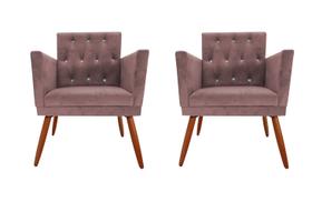 Kit 2 Poltronas Decorativa Nina Retro Recepção Sala de Estar Suede Botão Cristal Pés Palitos Rosê Ec Móveis