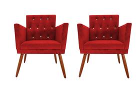 Kit 2 Poltronas Decorativa Nina Retro Recepção Sala de Estar Suede Botão Cristal Pés Palitos Vermelho Ec Móveis Kit 2 Poltronas Decorativa Nina Retro Recepção Sala de Estar Suede Botão Cristal Pés Palitos Vermelho Ec Móveis