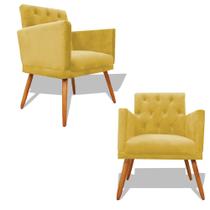 Kit 2 Poltronas Decorativa Nina Retro Recepção Sala de Estar Suede Pés Palitos Amarelo Ec Móveis Kit 2 Poltronas Decorativa Nina Retro Recepção Sala de Estar Suede Pés Palitos Amarelo Ec Móveis