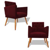 Kit 2 Poltronas Decorativa Nina Retro Recepção Sala de Estar Suede Pés Palitos Bordo Ec Móveis Kit 2 Poltronas Decorativa Nina Retro Recepção Sala de Estar Suede Pés Palitos Bordo Ec Móveis