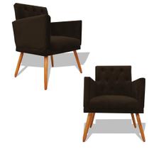 Kit 2 Poltronas Decorativa Nina Retro Recepção Sala de Estar Suede Pés Palitos Marrom Ec Móveis