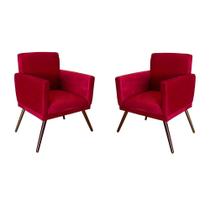 Kit 2 Poltronas Decorativa Nina Rodapé Suede Vermelho - DS Móveis