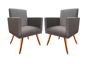 Kit 2 Poltronas Decorativa Nina Suede Cinza Pés Madeira Mz Decor Kit 2 Poltronas Decorativa Nina Suede Cinza Pés Madeira Mz Decor