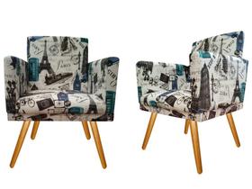Kit 2 Poltronas Decorativa Nina Suede Paris Azul Pés Madeira Ms Decor Kit 2 Poltronas Decorativa Nina Suede Paris Azul Pés Madeira Ms Decor