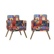 Kit 2 Poltronas Decorativa Nina Suede Patchwork Kit 2 Poltronas Decorativa Nina Suede Patchwork