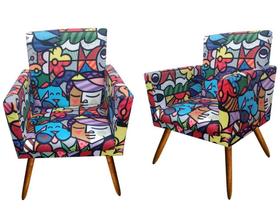 Kit 2 Poltronas Decorativa Nina Suede Romero Gato Pés Madeira Ms Decor Kit 2 Poltronas Decorativa Nina Suede Romero Gato Pés Madeira Ms Decor