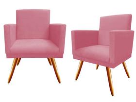 Kit 2 Poltronas Decorativa Nina Suede Rosa Pés Madeira Ms Decor