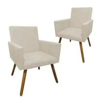 Kit 2 Poltronas Decorativa Nina Tecido Suede Bege Pés Palito Madeira - Maitê Moda Casa