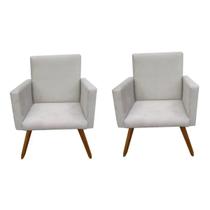 Kit 2 Poltronas Decorativa Nina Tecido Suede Cinza Pés Palito Madeira - Maitê Moda Casa Kit 2 Poltronas Decorativa Nina Tecido Suede Cinza Pés Palito Madeira - Maitê Moda Casa