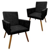 Kit 2 Poltronas Decorativa Nina Tecido Suede Preto Pés Palito Madeira - Maitê Moda Casa Kit 2 Poltronas Decorativa Nina Tecido Suede Preto Pés Palito Madeira - Maitê Moda Casa