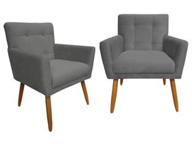 Kit 2 Poltronas Decorativa Onix Suede Cinza Pés Madeira Ms Decor Kit 2 Poltronas Decorativa Onix Suede Cinza Pés Madeira Ms Decor