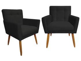Kit 2 Poltronas Decorativa Onix Suede Preto Pés Madeira Ms Decor Kit 2 Poltronas Decorativa Onix Suede Preto Pés Madeira Ms Decor