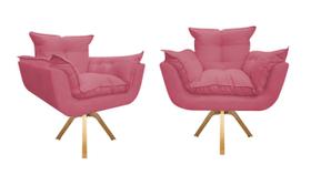 Kit 2 Poltronas Decorativa Opala Base Giratória Suede Rosa Ms Decor