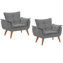 kit 2 Poltronas decorativa opala cinza claro sala escritório