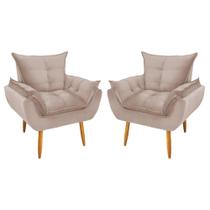 Kit 2 Poltronas Decorativa Opala Pés Palito Veludo Palha Chamby Móveis