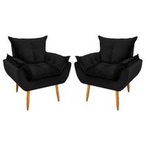 Kit 2 Poltronas Decorativa Opala Pés Palito Veludo Preto Chamby Móveis