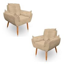 Kit 2 Poltronas Decorativa Opala Sala de Estar Tecido Suede Bege Kimi Decor