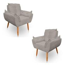 Kit 2 Poltronas Decorativa Opala Sala de Estar Tecido Suede Cinza Claro Kimi Decor