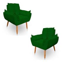 Kit 2 Poltronas Decorativa Opala Sala de Estar Tecido Suede Verde Kimi Decor