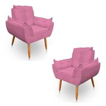 Kit 2 Poltronas Decorativa Opala Sala de Estar Veludo Rosa Kimi Decor