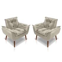 Kit 2 Poltronas Decorativa Opala Suede Bege -Casa da Poltrona