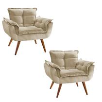 Kit 2 Poltronas Decorativa Opala Suede Bege - Twdecora