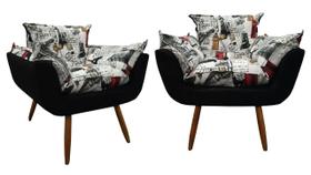 Kit 2 Poltronas Decorativa Opala Suede Composê Paris Vermelho Pés Madeira Ms Decor