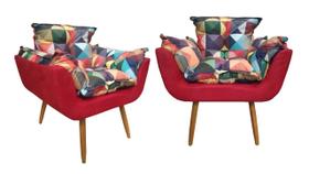 Kit 2 Poltronas Decorativa Opala Suede Composê Triângulo Pés Madeira Ms Decor