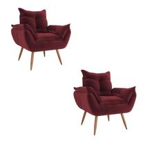 Kit 2 Poltronas Decorativa Opala Suede Vinho