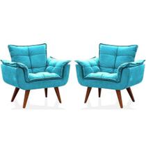 Kit 2 Poltronas Decorativa Opalla Suede Azul Tifany - Twdecora