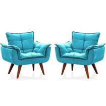 Kit 2 Poltronas Decorativa Opalla Suede Azul Tifany - Twdecora