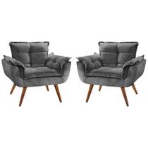 Kit 2 Poltronas Decorativa Opalla Suede Grafite - Twdecora