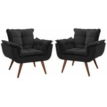 Kit 2 Poltronas Decorativa Opalla Suede Preto - Twdecora Kit 2 Poltronas Decorativa Opalla Suede Preto - Twdecora