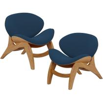 Kit 2 Poltronas Decorativa Orgânica Sala Living Kadosh L02 Suede Azul Marinho